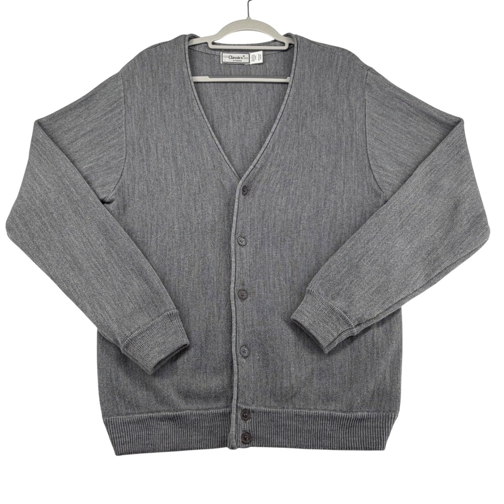 Classics by Palmland Button Front Cardigan Sweater Mens Large Gray Grandpa Dad